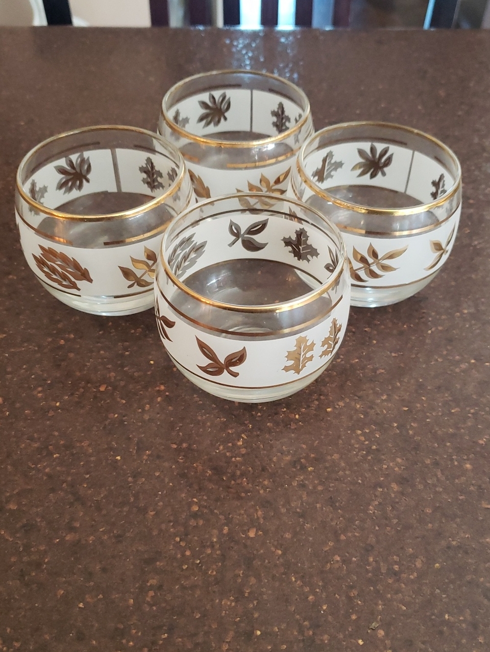 Vintage Cordial Glasses Set of 4, Frosted Glass with Gold Floral Design, Barware